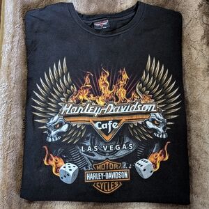 Harley-Davidson Cafe Las Vegas Shirt 3XL Flaming Skulls Dice Graphic Biker Tee